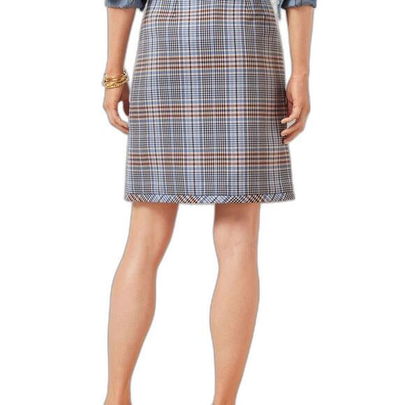 Talbots A-Line Skirt Women Size 10 Blue/Brown Windy Plaid Faux Wrap Knee Length - Picture 2 of 12